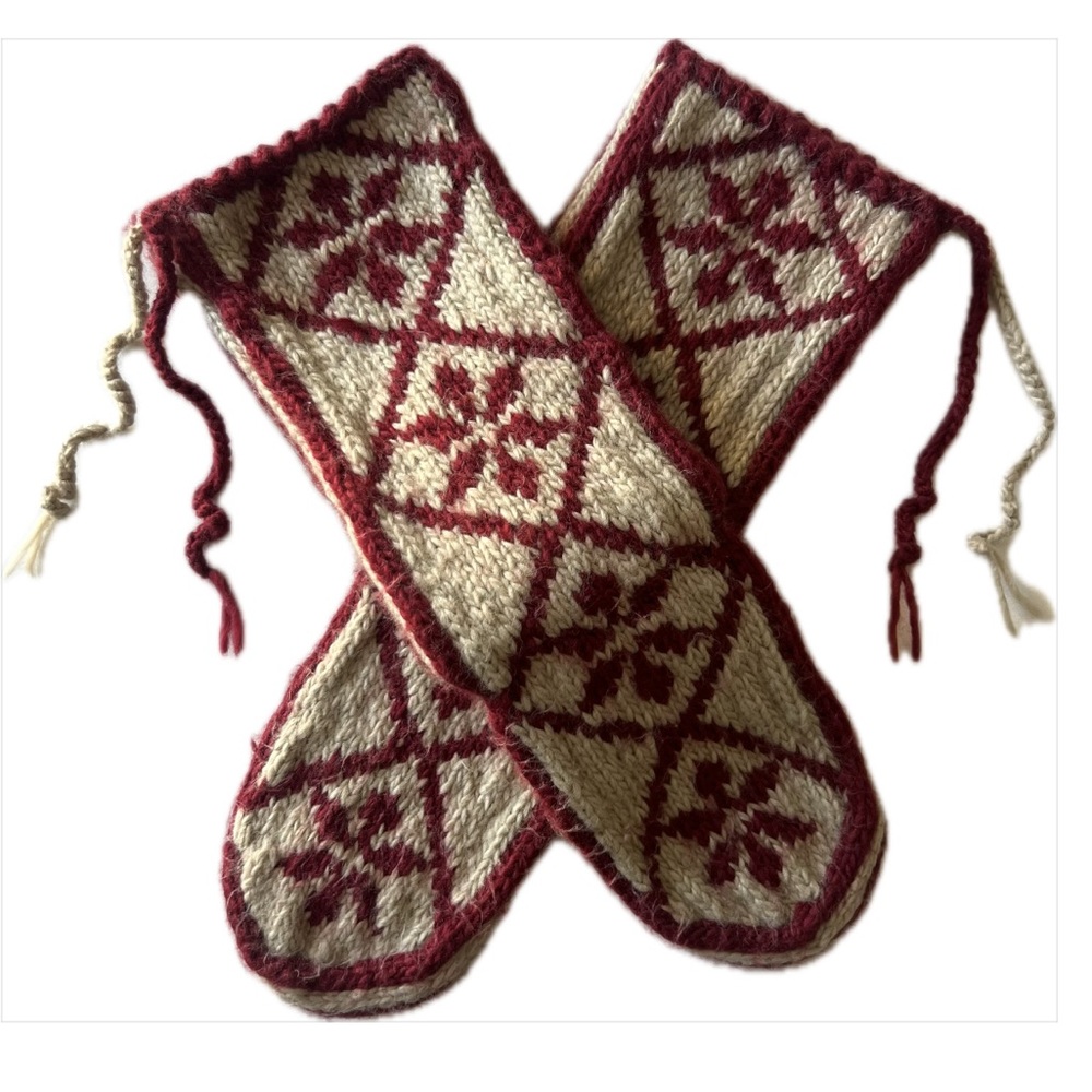 Red and Cream Woolrich Knit Mukluk Slippers
